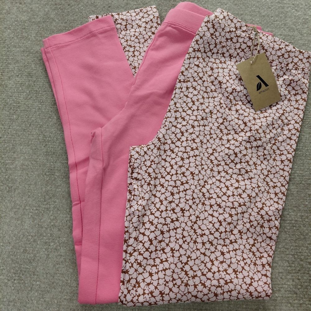 Lot Of 2 Girls Pink Geometric Leggings Size LARGE 10 Activewear NEW